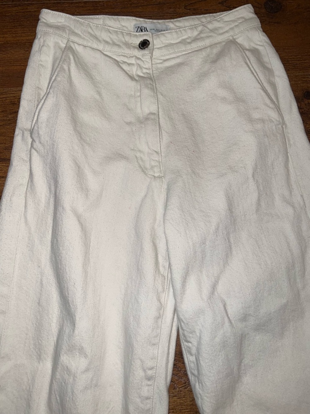 Zara Alma Wide Leg Ivory High Rise Casual Ankle Frayed Raw Hem Jeans Size 4 - Picture 4 of 8